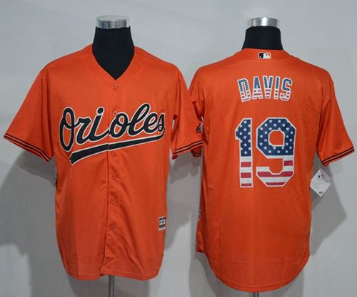 Orioles #19 Chris Davis Orange USA Flag Fashion Stitched MLB Jersey - Click Image to Close